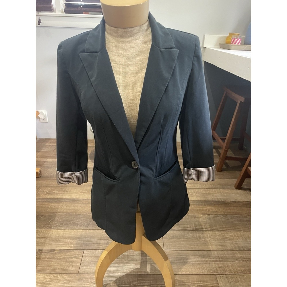 By & By Navy Blue One Button 3/4 Cuff Sleeve Lined Blazer S, JFK Jr Core Preppy
